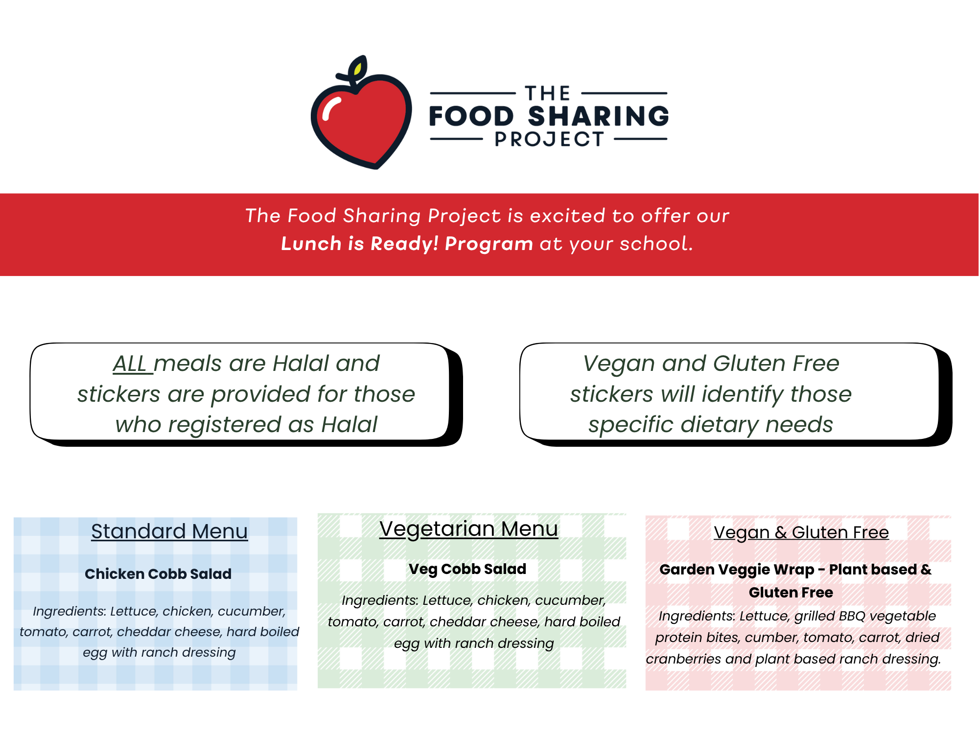 Cobb Salad menu for schools